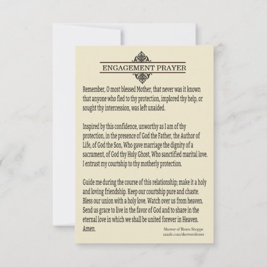 宗教カトリック教の求愛の婚約の祈りの言葉 --- 出欠カード (裏面)