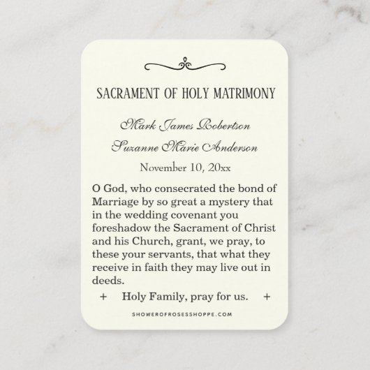 宗教カトリック結婚式の引き出物聖札 名刺 (裏面)