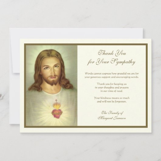 宗教カトリック聖なるハートイエスの哀悼 サンキューカード (正面)