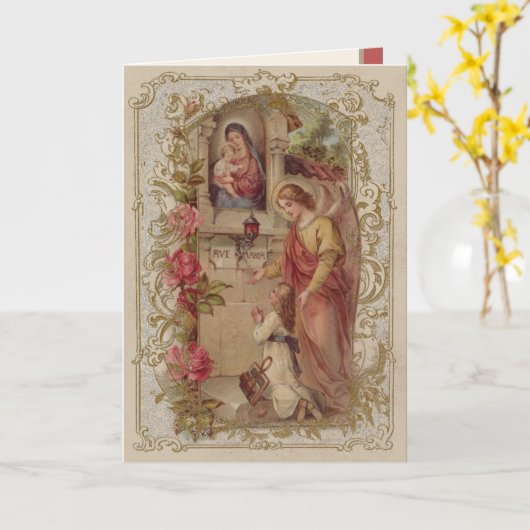 宗教ガーディアンエンジェル祈りの言葉ヤングガール カード (黄色い花)