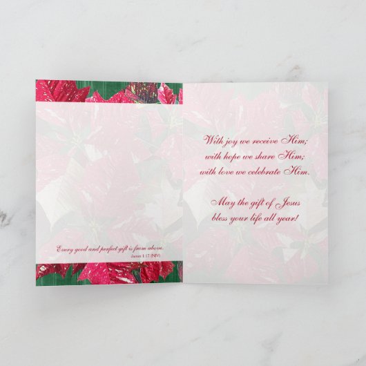 宗教キャンディ・ケーンのポインセチアのクリスマスカード シーズンカード (内部)