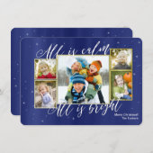 宗教クリスマスのコラージュの写真カード、青い金ゴールド シーズンカード (正面/裏面)