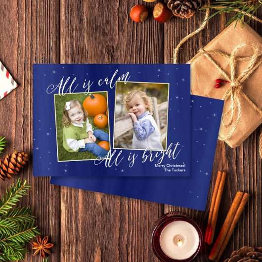 宗教クリスマスの写真カード、濃紺の金ゴールド シーズンカード