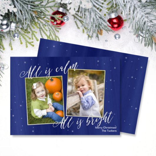 宗教クリスマスの写真カード、濃紺の金ゴールド シーズンカード