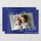 宗教クリスマスフォトカード、ネービーブルー金ゴールド シーズンカード (正面/裏面)