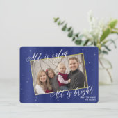 宗教クリスマスフォトネイビーブルー金ゴールド シーズンカード (スタンド正面)