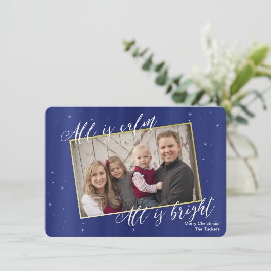 宗教クリスマスフォトネイビーブルー金ゴールド シーズンカード (スタンド正面)
