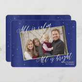 宗教クリスマスフォトネイビーブルー金ゴールド シーズンカード (正面/裏面)