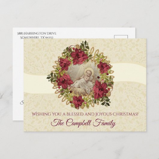 宗教クリスマスベビーイエズスフローラリース ポストカード (正面/裏面)