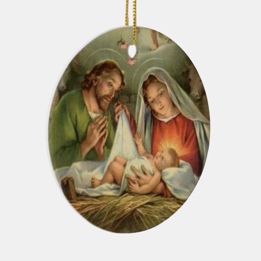 宗教クリスマスヴィンテージ出生イエズスマリア セラミックオーナメント (右)