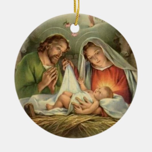宗教クリスマスヴィンテージ出生イエズスマリア  セラミックオーナメント (正面)