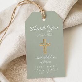 宗教クロスセージ緑の最初の聖餐式 ギフトタグ