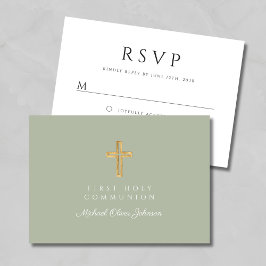 宗教クロスセージ緑の最初の聖餐式 出欠カード
