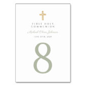 宗教クロスセージ緑の男の子ファースト聖餐式 テーブルナンバー (裏面)