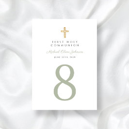 宗教クロスセージ緑の男の子ファースト聖餐式 テーブルナンバー