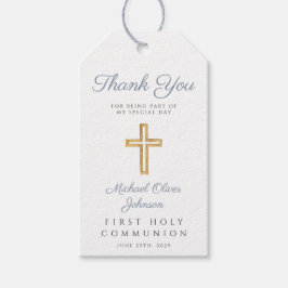 宗教クロスボーイブルーストライプファーストコミュニオン ギフトタグ