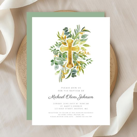 宗教クロス グリーナリー ボタニカル 洗礼 招待状