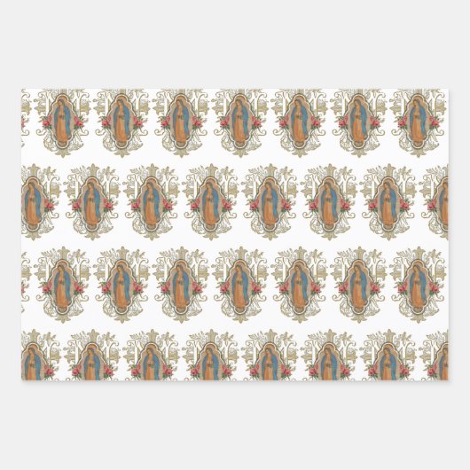 宗教グアダルーペヴァージンメアリーフローラバラ  ラッピングペーパーシート (正面)