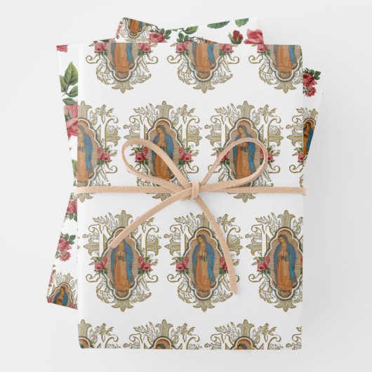 宗教グアダルーペヴァージンメアリーフローラバラ  ラッピングペーパーシート (インサイチュ)