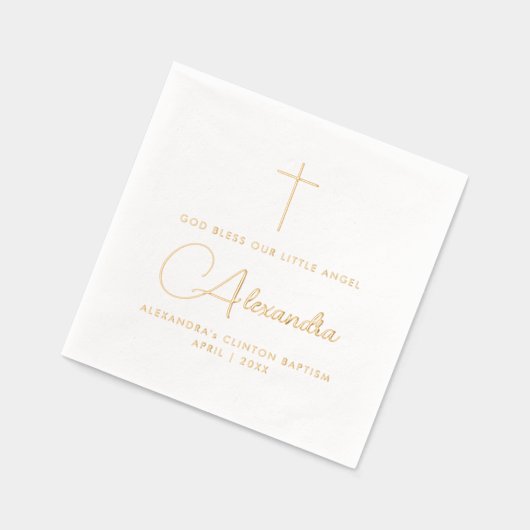 宗教シンプルスタイリッシュ洗礼十字名文字 箔ナプキン (左)