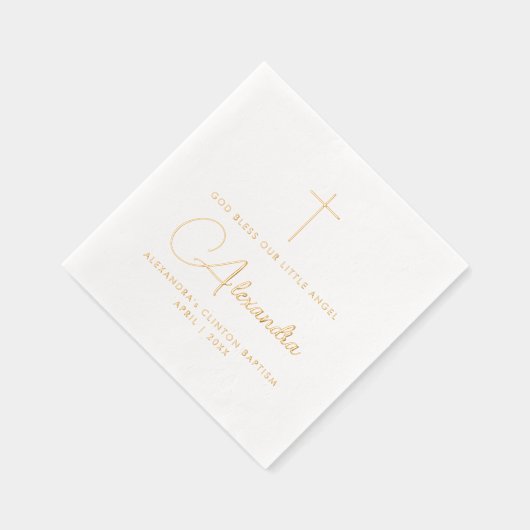 宗教シンプルスタイリッシュ洗礼十字名文字 箔ナプキン (右)