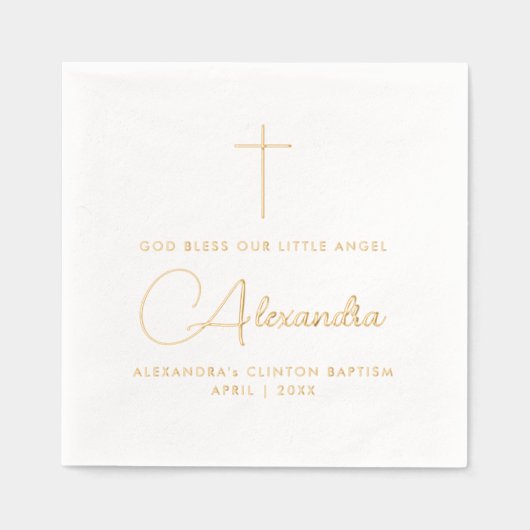 宗教シンプルスタイリッシュ洗礼十字名文字 箔ナプキン (正面)