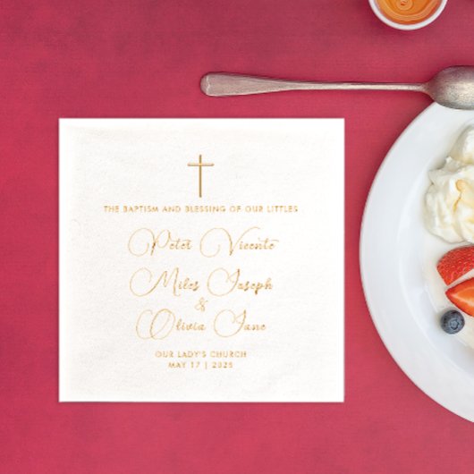 宗教シンプル信仰エレガント三つ子バプテスマ 箔ナプキン