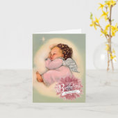 宗教ハッピーバースデーの女の赤ちゃんの天使 カード (黄色い花)