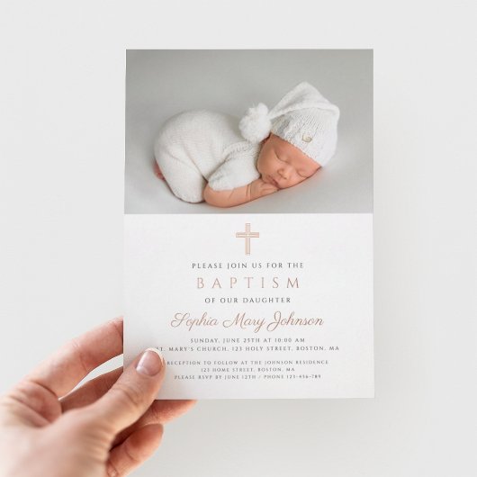 宗教バラ金ゴールドクロスガールフォトバプテスマ 箔招待状