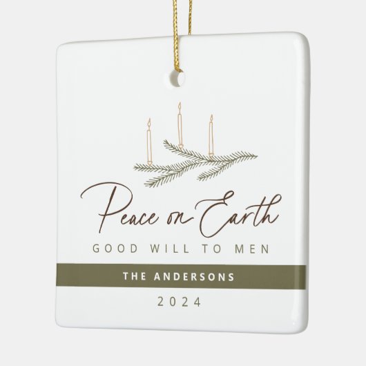 宗教パーソナライズされた的クリスマス平和 セラミックオーナメント (左)
