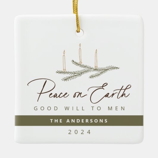 宗教パーソナライズされた的クリスマス平和 セラミックオーナメント (正面)