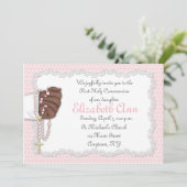 宗教ピンクの数珠のビーズ 招待状 (スタンド正面)