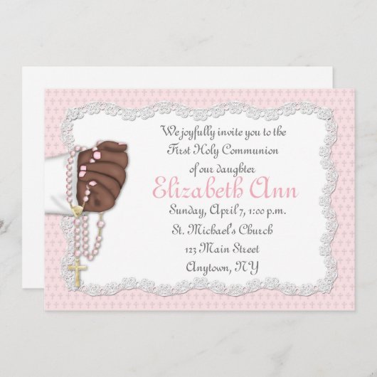 宗教ピンクの数珠のビーズ 招待状 (正面/裏面)