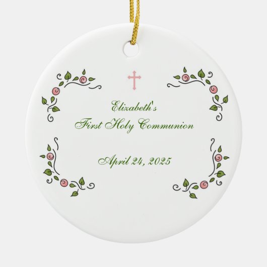 宗教ピンクの花のコーナー セラミックオーナメント (正面)