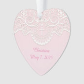 宗教ピンク、白いレース オーナメント (正面)