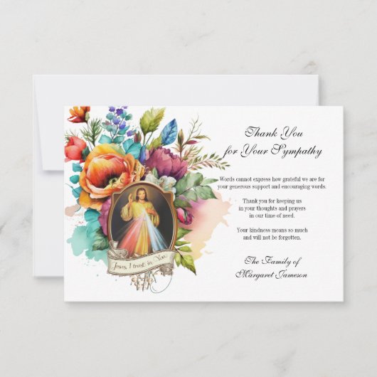 宗教フローライエス神聖慈悲の哀悼 サンキューカード (正面)