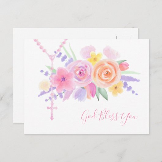 宗教フローラロザリオカトリック祈りの言葉ヴィンテージ  ポストカード (正面/裏面)