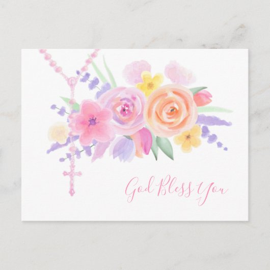 宗教フローラロザリオカトリック祈りの言葉ヴィンテージ  ポストカード (正面)