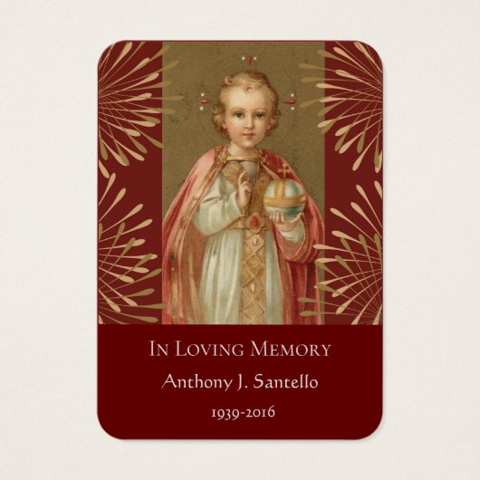 宗教ベビーのイエス・キリストの葬儀の記念の神聖なカード (正面)