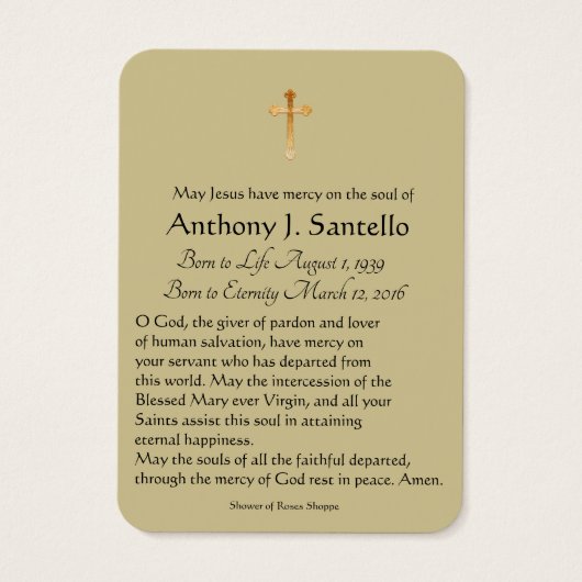 宗教ベビーのイエス・キリストの葬儀の記念の神聖なカード (裏面)