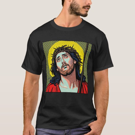 宗教ポップアートの茨の冠 ハーフトーン コミック P Tシャツ (正面)