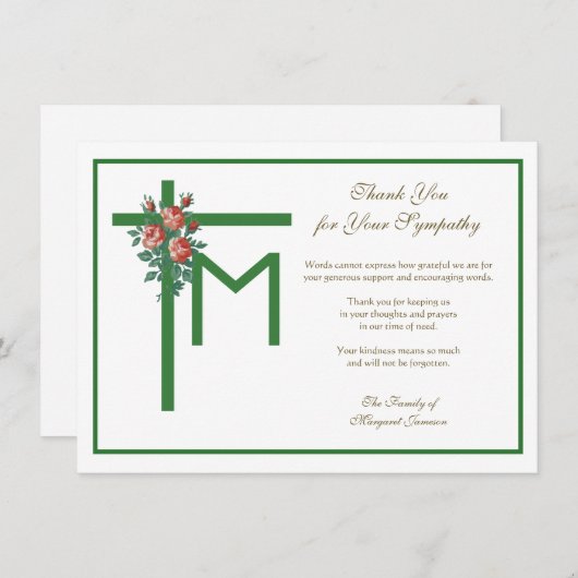 宗教マリアン十字葬式バラ弔意 サンキューカード (正面/裏面)