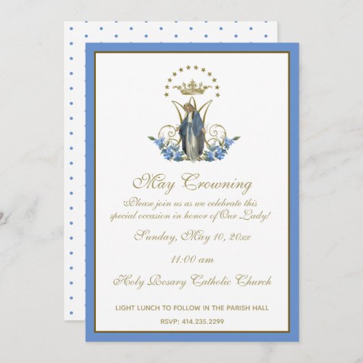 宗教メイがメアリーを戴冠させる母の日のフローラの請求書 招待状 (正面/裏面)