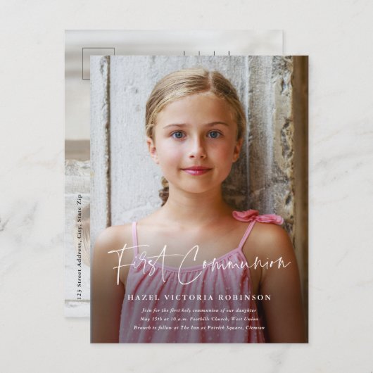 宗教モダンの第一聖餐式を書く インビテーションポストカード (正面/裏面)