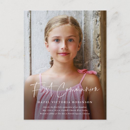 宗教モダンの第一聖餐式を書く インビテーションポストカード (正面)