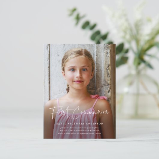 宗教モダンの第一聖餐式を書く インビテーションポストカード (スタンド正面)