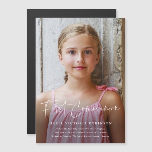 宗教モダンの第一聖餐式を書く マグネット招待状 (正面/裏面)