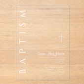 宗教モダンエレガント十字白洗礼 アクリル招待状 (正面)