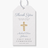 宗教モダンクロスボーイブルー第一聖餐式 ギフトタグ