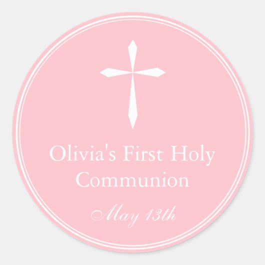 宗教モダンクロス、ピンクメッセージカード ラウンドシール (正面)